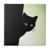 Green Mit Augen Black Cat Fliese (Vorderseite)