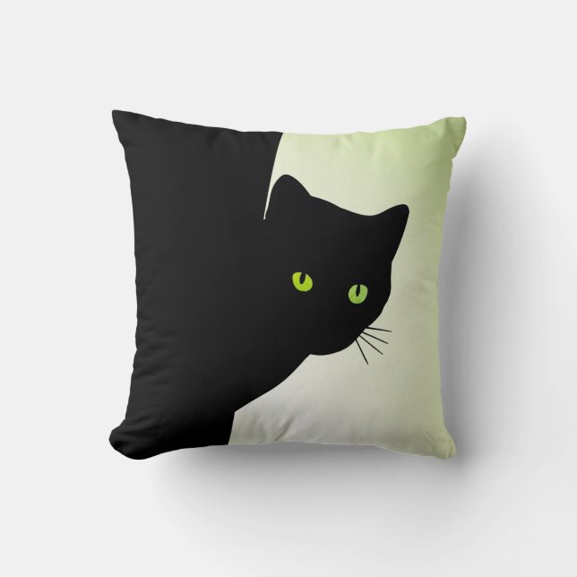 Green Mit Augen Black Cat Kissen (Vorderseite)