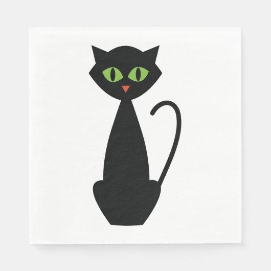 Green Mit Augen Black Cat Napkins Serviette (Vorderseite)
