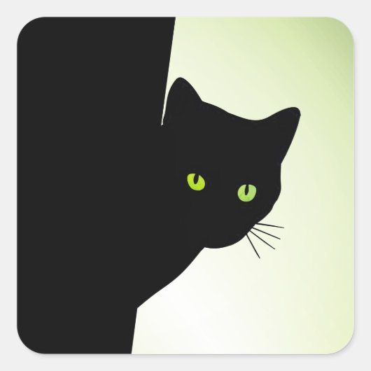 Green Mit Augen Black Cat Quadratischer Aufkleber (Vorderseite)