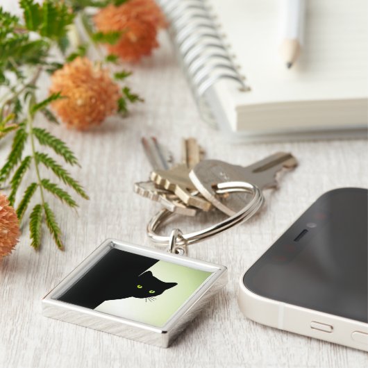 Green Mit Augen Black Cat Schlüsselanhänger (Seite)