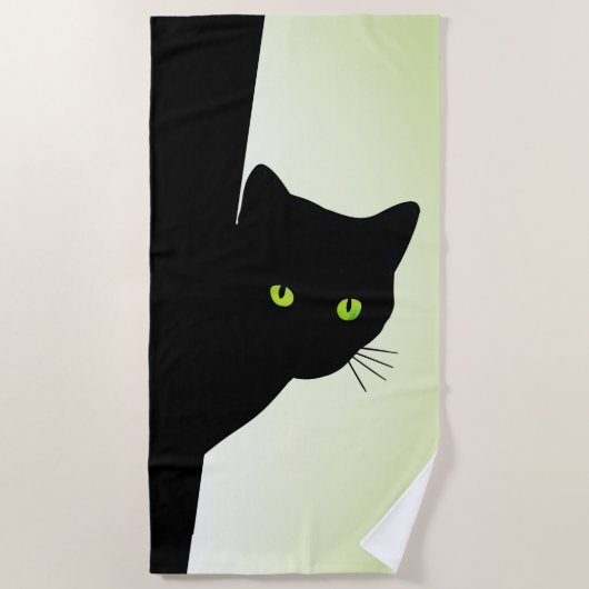 Green Mit Augen Black Cat Strandtuch (Vorderseite)