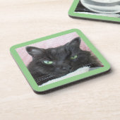 Green Mit Augen Black Cat Untersetzer (Linke Seite)