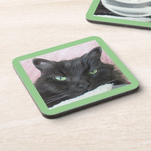 Green Mit Augen Black Cat Untersetzer (Linke Seite)