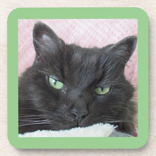 Green Mit Augen Black Cat Untersetzer (Vorderseite)
