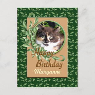 Green Mit Augen Calico Kitten Happy Birthday Postc Postkarte