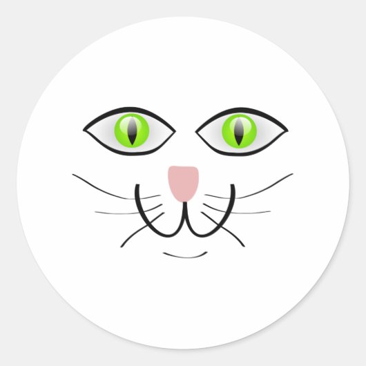 Green-Mit Augen Cat-Face-Cartoon Runder Aufkleber (Vorderseite)
