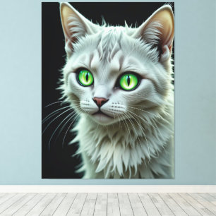 Green Mit Augen Cat Portrait Mystical Cat Art Leinwanddruck