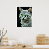 Green Mit Augen Cat Portrait Mystical Cat Art Poster (Küche)