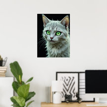 Green Mit Augen Cat Portrait Mystical Cat Art