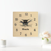 Green Mit Augen Cat Rustc Quadratische Wanduhr (Zuhause)