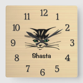 Green Mit Augen Cat Rustc Quadratische Wanduhr