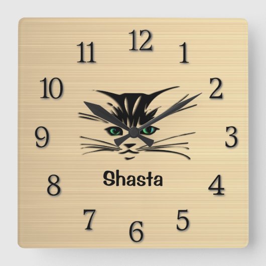 Green Mit Augen Cat Rustc Quadratische Wanduhr (Vorderseite)