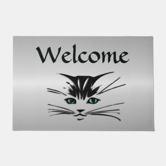 Green Mit Augen Cat Welcome Mat Fußmatte (Vorderseite)
