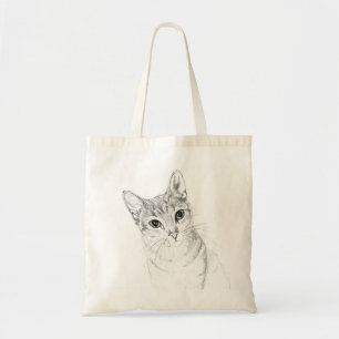 Green Mit Augen Kitty Cat Sketch Tote Bag Tragetasche