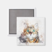 Green Mit Augen Kitty Portrait | ABSTRAKT | Wasser Magnet (Vorderseite/Rückseite)