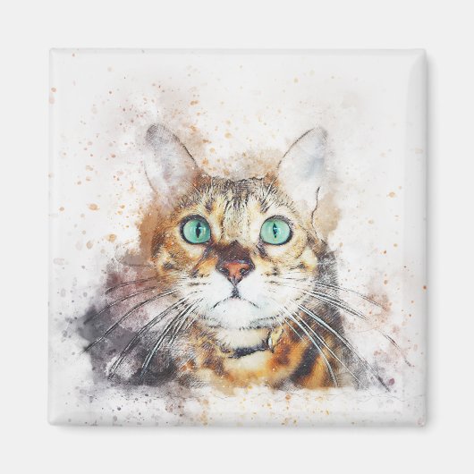 Green Mit Augen Kitty Portrait | ABSTRAKT | Wasser Magnet (Vorne)