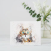 Green Mit Augen Kitty Portrait | ABSTRAKT | Wasser Postkarte (Stehend Vorderseite)