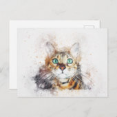 Green Mit Augen Kitty Portrait | ABSTRAKT | Wasser Postkarte (Vorne/Hinten)