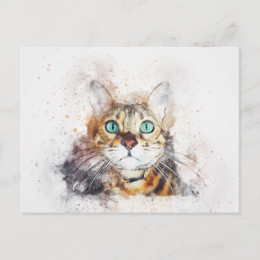 Green Mit Augen Kitty Portrait | ABSTRAKT | Wasser Postkarte (Vorderseite)