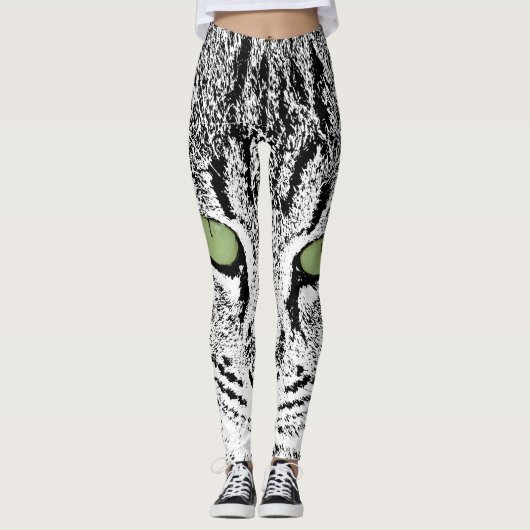 Green Mit Augen Tabby Cat Imitate Aquarellfarben L Leggings (Vorderseite)