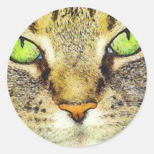Green Mit Augen Tabby Cat Runder Aufkleber