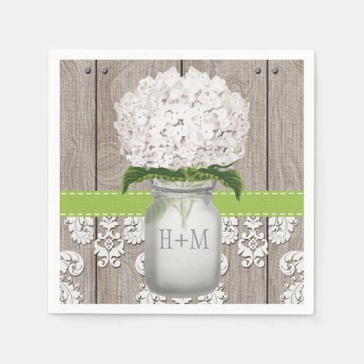 Green Mit Monogramm Hydrangea Mason Jar Serviette (Vorderseite)