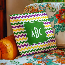 Green Mit Monogramm Mardi Gras Zigzag Kissen