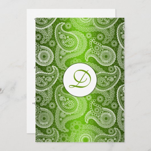 Green Mit Monogramm Paisley Wedding Einladung (Vorne/Hinten)