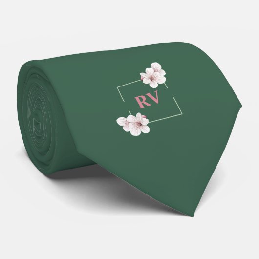 Green Mit Monogramm Wild Cherry Blossom Krawatte (Gerollt)