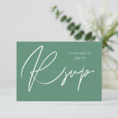 Green MOD Calligraphy w Meal RSVP Card Karte (Stehend Vorderseite)