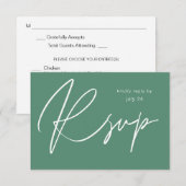 Green MOD Calligraphy w Meal RSVP Card Karte (Vorne/Hinten)