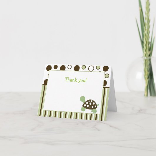 Green Mod Dot Turtle Folded Thank you note Dankeskarte (Vorderseite)