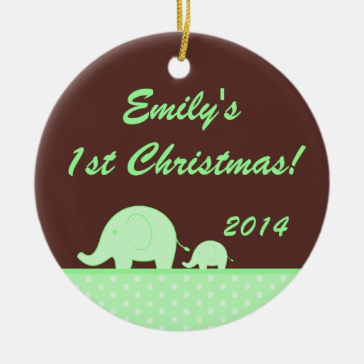 Green Mod Elephant Jung Personalisiert Name Orname Keramik Ornament (Vorne)