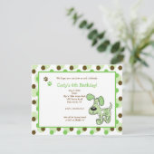GREEN MOD PUPPY Boy or Girl Birthday Einladungen (Stehend Vorderseite)