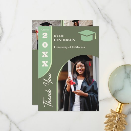 Green Modern Abschluss Foto Dankeskarte (Vorderseite/Rückseite Beispiel)