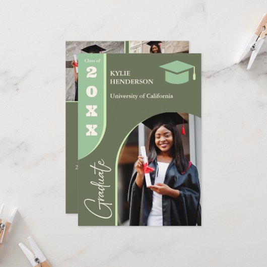 Green Modern Abschluss Foto Einladung (Vorderseite/Rückseite Beispiel)