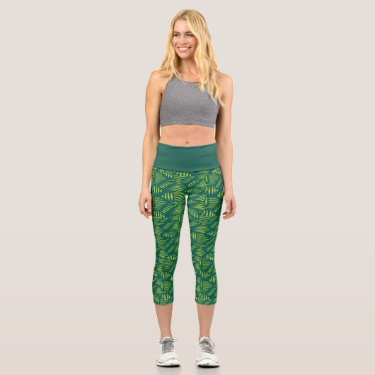 Green Modern Abstract Sports Pattern Capri Leggings (Vorderseite)