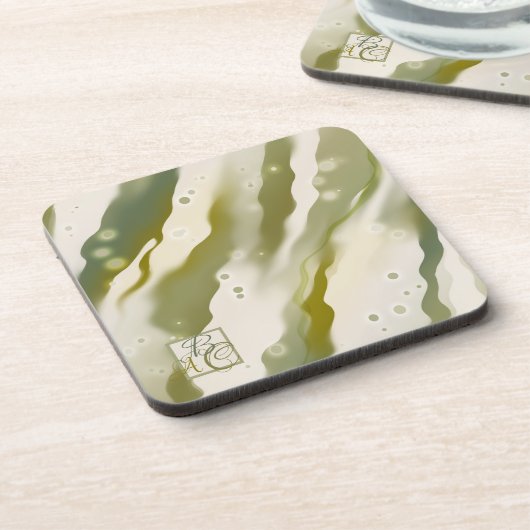 Green Modern Abstrakt Art Monogram Untersetzer (Linke Seite)