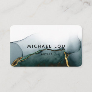 Green Modern Art Liquide Watercolor Business Card Visitenkarte