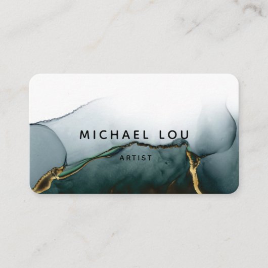 Green Modern Art Liquide Watercolor Business Card Visitenkarte (Vorderseite)