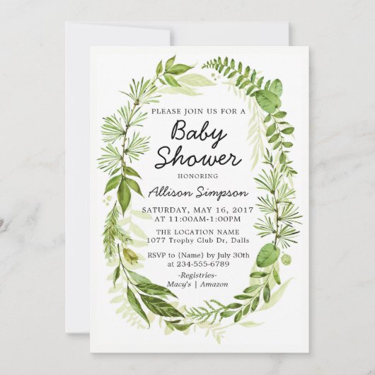 Green Modern Baby Shower Einladungskarte Einladung (Vorderseite)