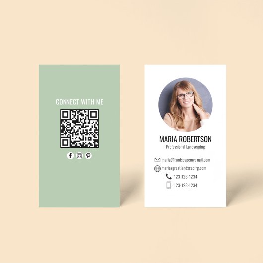 Green Modern Business Photo QR Code Business Card Visitenkarte