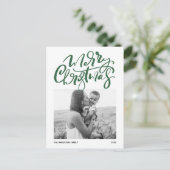 Green Modern Calligraphy Foto Frohe Weihnachten (Stehend Vorderseite)