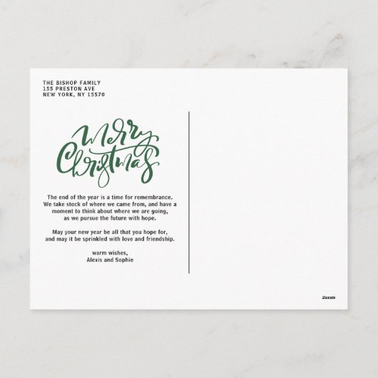 Green Modern Calligraphy Foto Frohe Weihnachten (Rückseite)