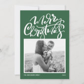 Green Modern Calligraphy Foto Frohe Weihnachten (Vorderseite)