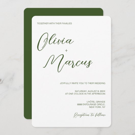 Green Modern Chic Script Wedding Entourage Einladung (Vorne/Hinten)