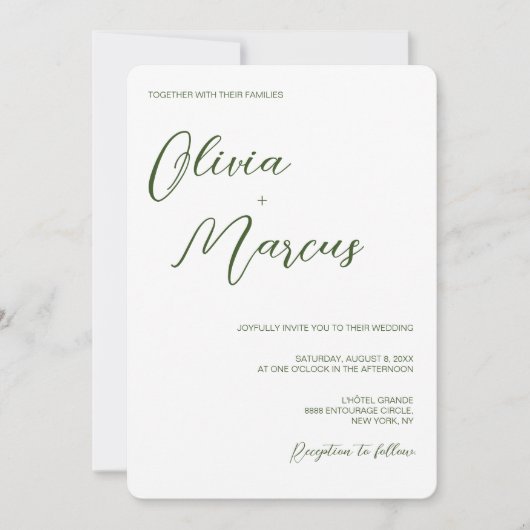 Green Modern Chic Script Wedding Entourage Einladung (Vorderseite)