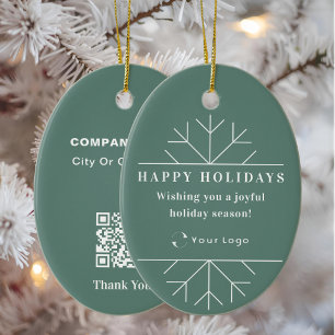 Green Modern Christmas Business Logo QR Code Chic Keramik Ornament