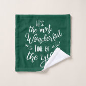 Green Modern Christmas Typography Personalized Badhandtuch Set (Waschlappen)